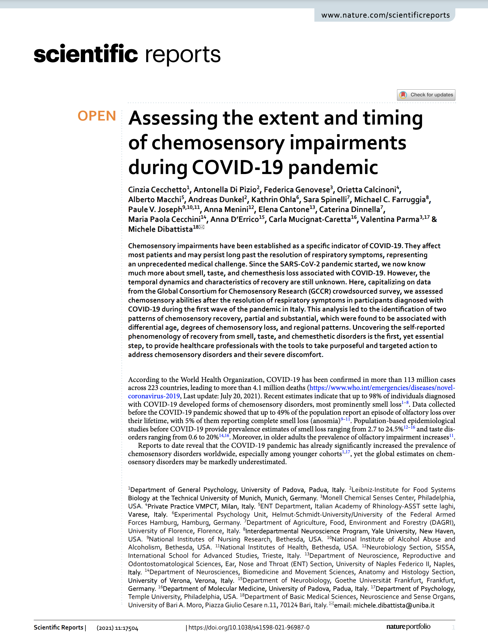 Assessing the extent and timing of chemosensory impairments during COVID-19 pandemic